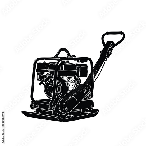 Silhouette plate compactor on white background vector bundle.