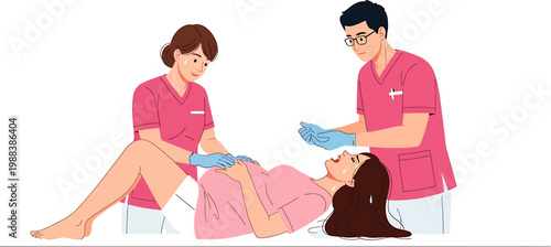 Dedicated healthcare team providing expert assistance to a pregnant woman experiencing labor, illustrating a compassionate delivery scene
