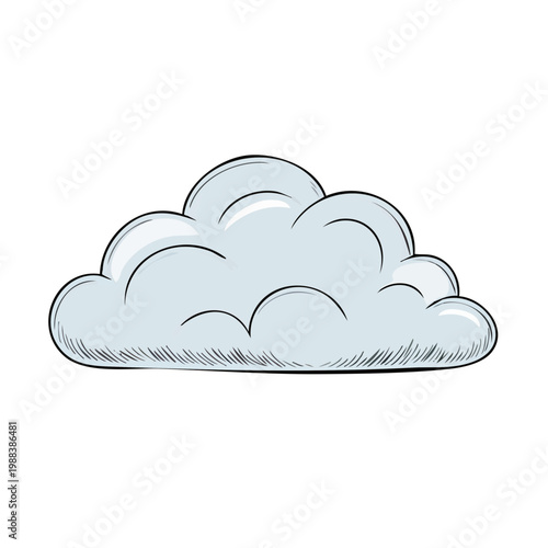 Hand-Drawn Stylized Cumulus Cloud Illustration with Soft Gray Tones and Black Outline