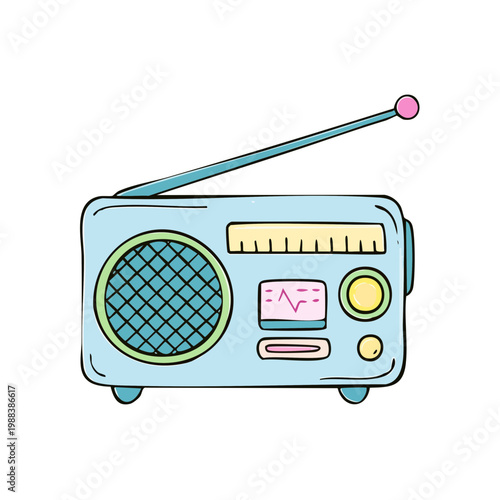 Retro Portable Radio with Antenna and Display Illustration