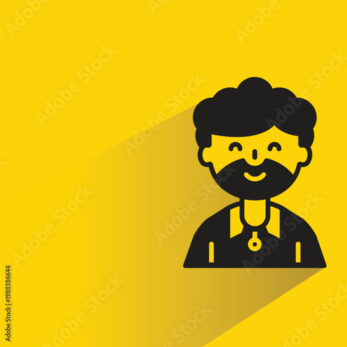 beard man avatar with shadow yellow background