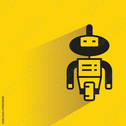 droid and humanoid robot with shadow on yellow background