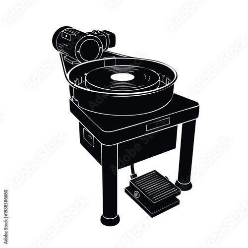 Silhouette pottery wheel on white background vector bundle.