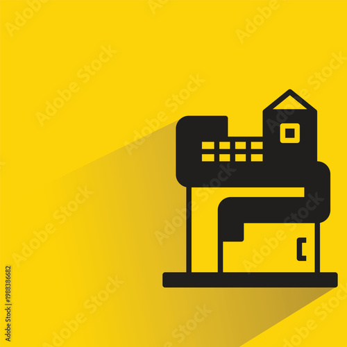 modern building icon with shadow on yellow background