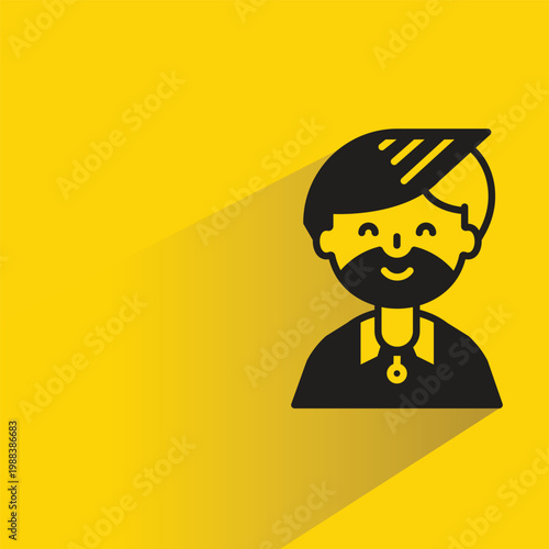 beard man avatar with shadow yellow background