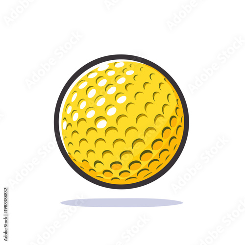 Bright Yellow Golf Ball with Dimples and Black Outline on White