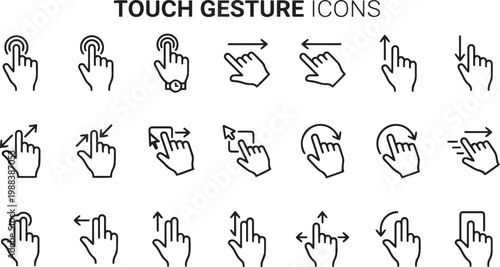Touch gesture icons set common mobile interaction hand signals