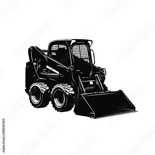 Skid steer loader silhouette bundle vector illustration.
