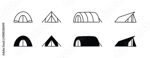 Camping Tent Shelter Vector Icon Set