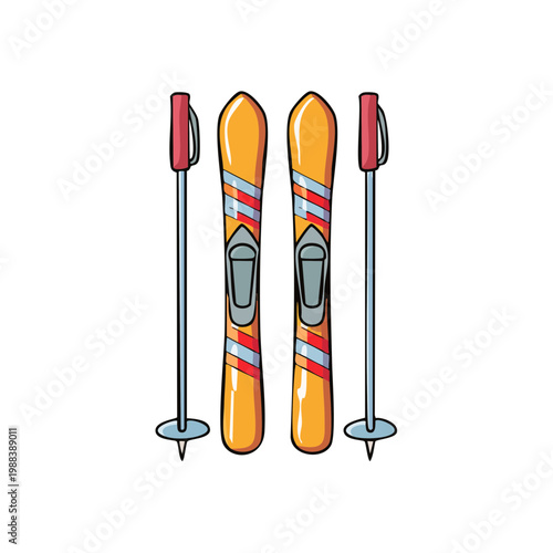 Brightly Colored Skis and Poles Ready for Winter Snow Sports Adventure