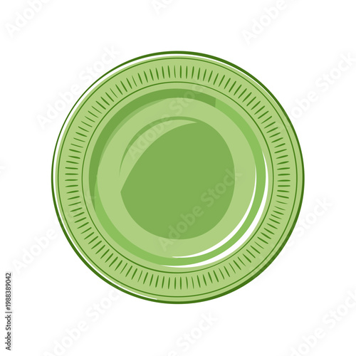 Simple Green Ceramic Plate with Decorative Rim Isolated on White