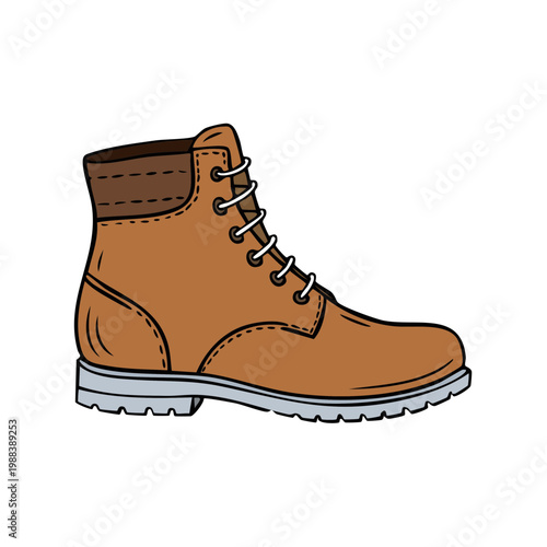 Brown Leather Work Boot with White Laces and Thick Tread Sole