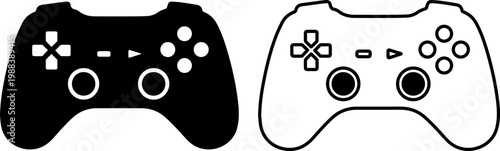 Set of video game controller icons, gamer joystick outline and silhouette vector symbols isolated