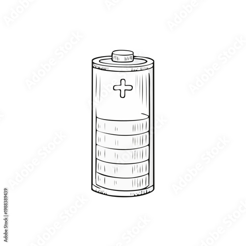 Hand Drawn Illustration of a Cylindrical Battery with Plus and Minus Symbols