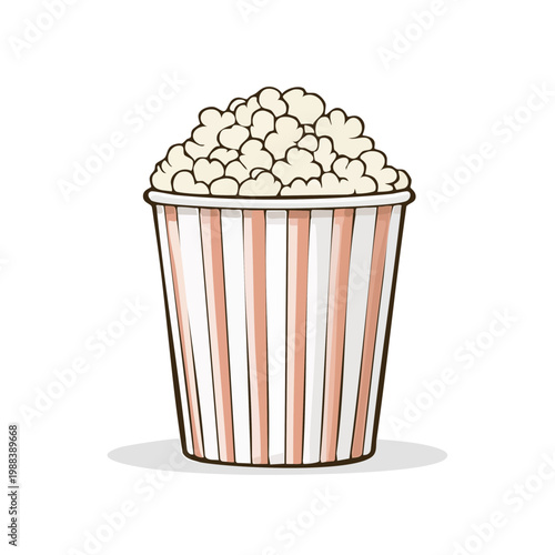 Illustrative striped bucket overflowing with freshly popped popcorn