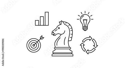 Business strategy concept with chess knight target graph and light bulb.