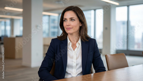 Free Download Professional Businesswoman Looking Thoughtfully While Sitting at a Conference Table in a Modern Office - GFXLoad