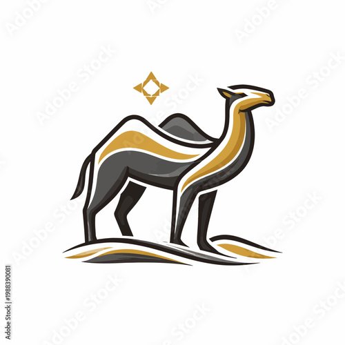 Stylized Camel Logo with Gold Accents and Desert Landscape VectorLogoIconBrandingIdentitySymbolMinim