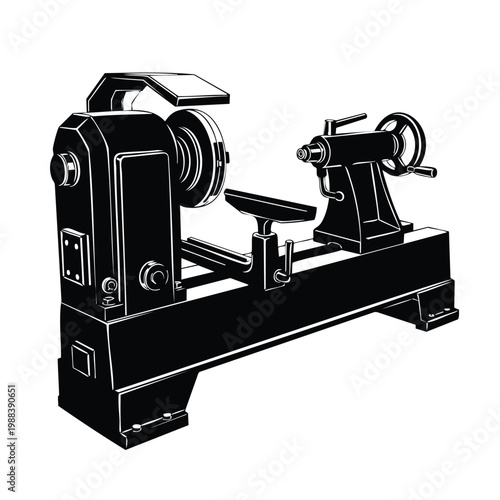 Wood lathe silhouette, bundle of crafting and hobby tools.