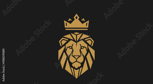 Golden Lion Head with Crown Logo on Black Background