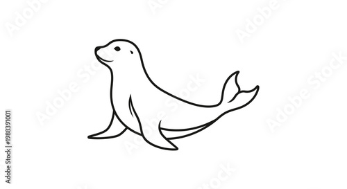 Cute Seal Illustration, Simple Line Art, Animal Drawing, Marine Life