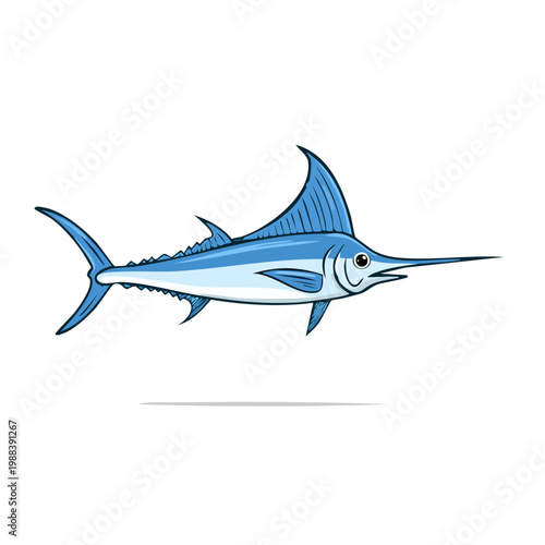 Stylized Blue Marlin Fish Illustration Isolated on White Background
