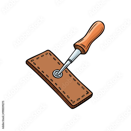Leather Craft Tool Punching Hole in Stitched Material