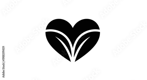 Black Heart Icon with Leaf Design Symbolizing Nature and Love