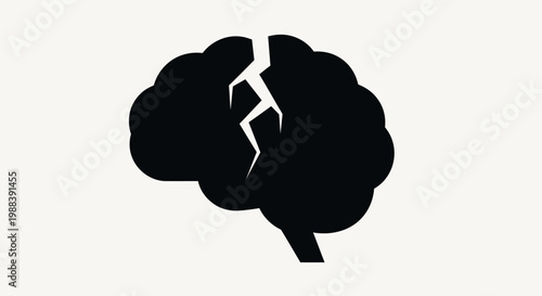 Black Broken Brain Icon Symbolizing Mental Health Issues