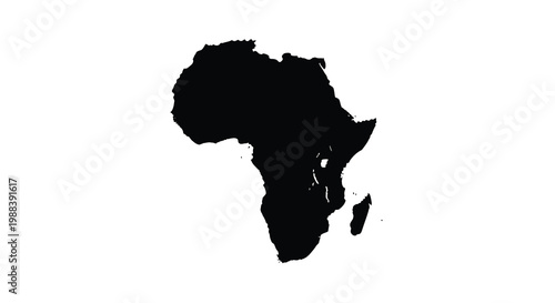 A stark black silhouette depicts the continent of africa against a plain white background high quality