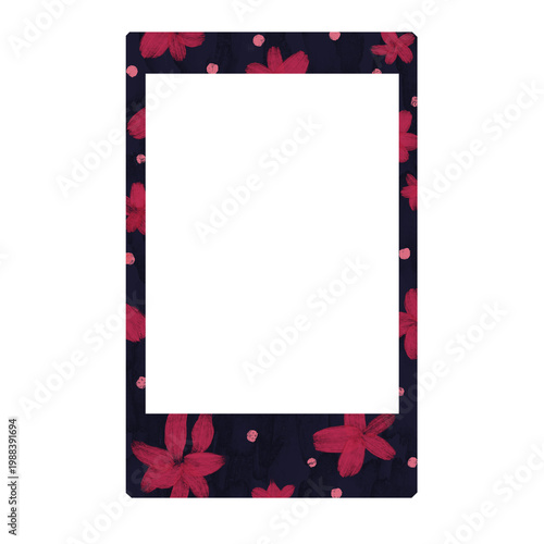 blank photo frame with pink watercolor flower painting and dark oil paint background 
