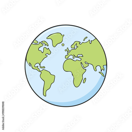 Cartoon Earth Globe With Continents And Oceans Isolated On White Background