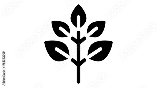 Minimalist icon of a plant branch with leaves, vector illustration isolated on white background