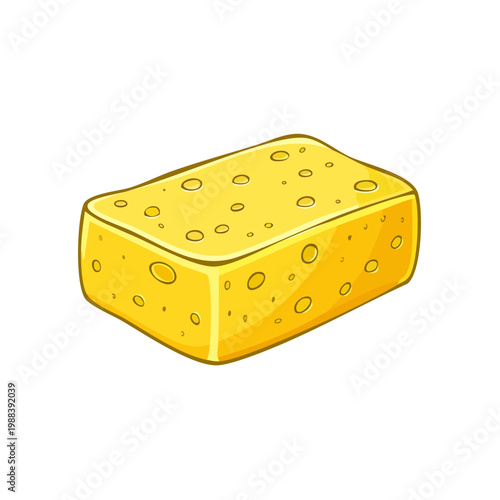 Bright yellow porous sponge for cleaning and washing surfaces a useful household tool