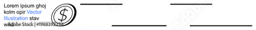 Financial systems, currency management, banking, investment, money flow, economic studies. Minimal design with a dollar coin icon and horizontal lines. Financial systems and currency management