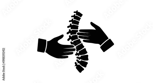 Hands Supporting Human Spine Icon in Black Silhouette