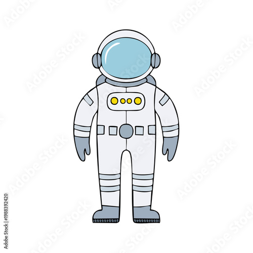 Cartoon Astronaut in Space Suit with Helmet Exploring Outer Space