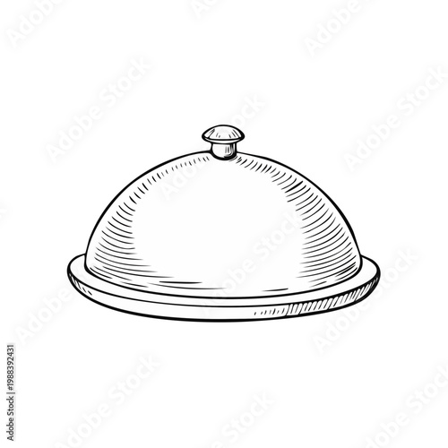 Hand-drawn illustration of a classic silver food cloche or serving dome for elegant dining