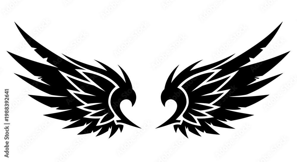 Fototapeta premium Black Symmetrical Tribal Wings Tattoo Design