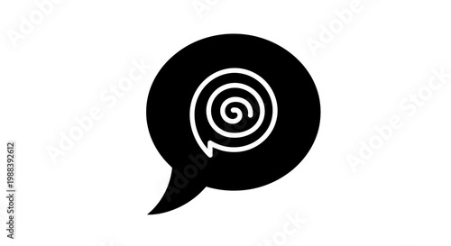 Black Speech Bubble with Spiral Icon on White Background