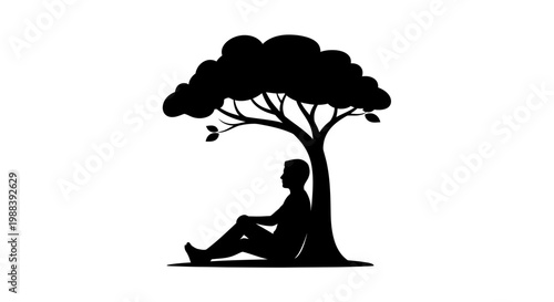Silhouette of Person Sitting Relaxed Under Tree in Nature