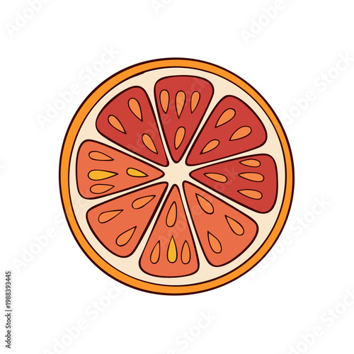 A single grapefruit slice with vibrant red pulp and white rind creates a refreshing and juicy visual.