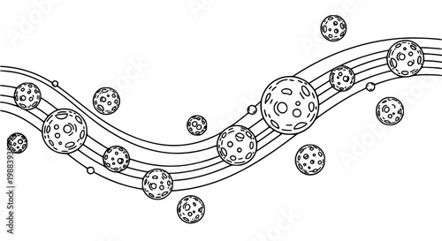 Orbital asteroid seamless pattern black line space vector cosmic motion background design