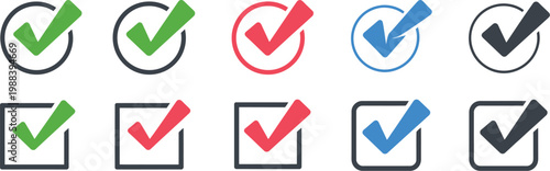 Checkbox Icon Set Vector Illustration, Blank and Checked Checkbox Symbols in Simple Flat Design for App Interfaces, UI UX Design, Forms, Tasks, and User Interaction Elements