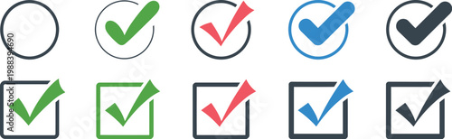 Checkbox Icon Set Vector Illustration, Blank and Checked Checkbox Symbols in Simple Flat Design for App Interfaces, UI UX Design, Forms, Tasks, and User Interaction Elements