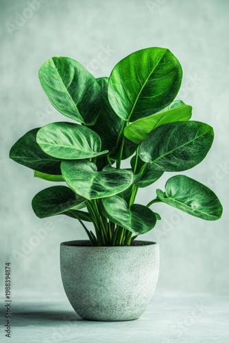 Split Leaf Philodendron in Ceramic Planter on Gray Background