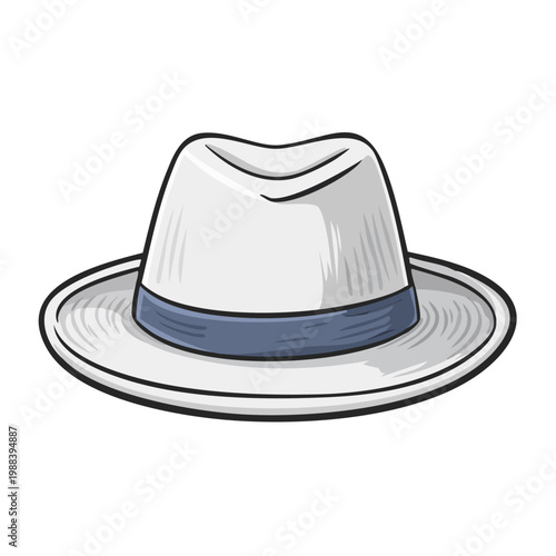 Classic white fedora hat with a blue band, a vintage accessory for stylish men's fashion