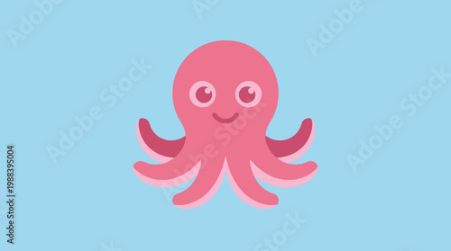 Cute pink octopus cartoon character smiling.