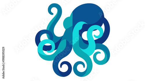 Vibrant teal and blue octopus illustration.