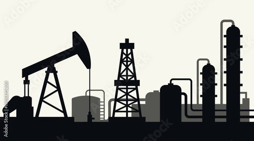 Industrial oil refinery silhouette landscape.
